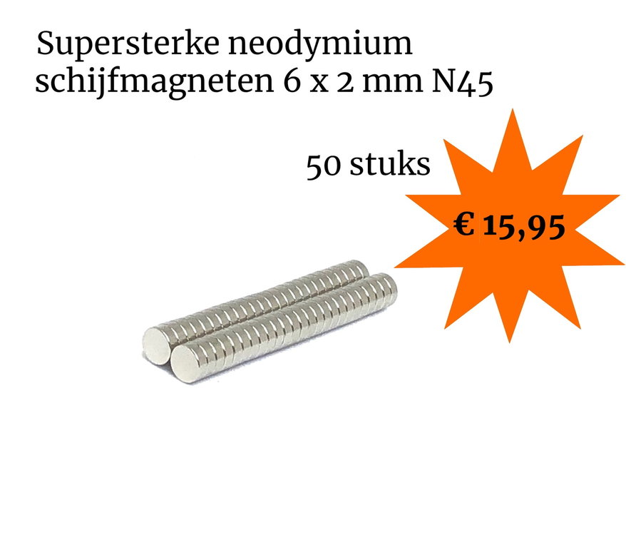 Voordeelset 50 stuks neodymium schijfmagneetjes 6 x 2 mm N35