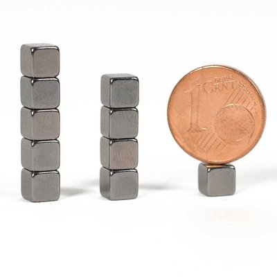 Sterke neodymium kubus magneetjes 5x5x5 mm Antraciet verchroomd - set van 10 stuks