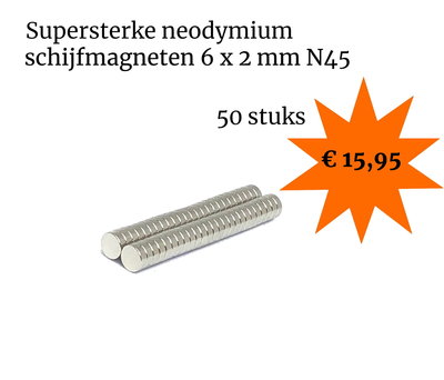 Voordeelset 50 stuks neodymium schijfmagneetjes 6 x 2 mm N35