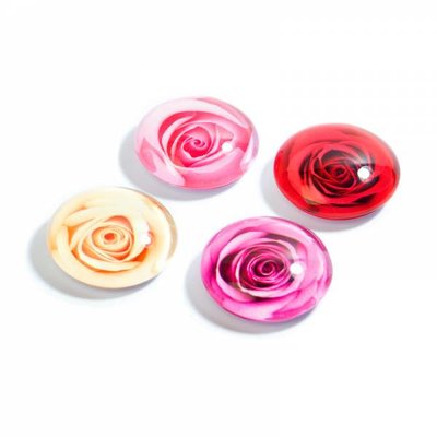 Mooie glazen rozen magneten 'Rose' - set van 4 stuks
