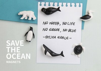 Save the Ocean Magneten - zwart wit - 6 stuks per set