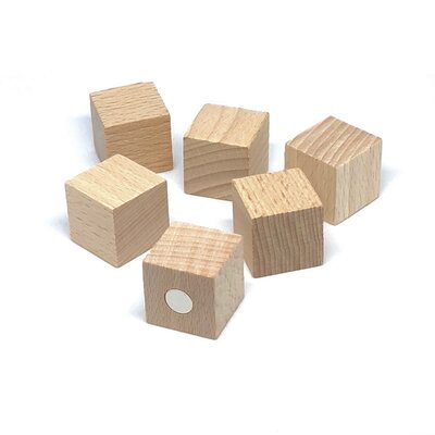 Sterke houten magneetblokjes 25 x 25 mm - set van 6 stuks