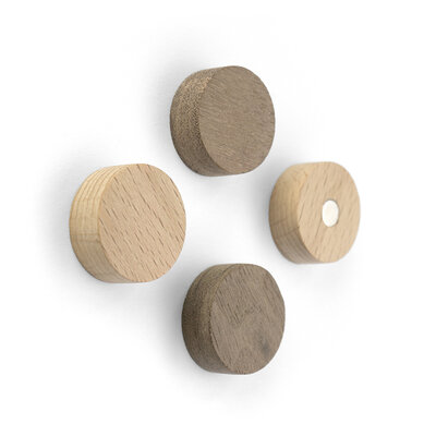 Wood Round magneten - set van 4 stuks