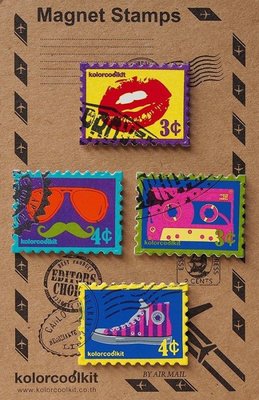 Metalen postzegelmagneten - Pop Art - set van 4 leuke magneten