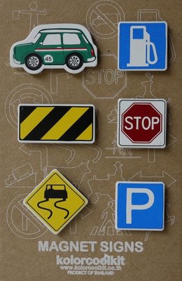Magneet Cars & Signs, Mini Cooper green - set van 6 metalen magneten