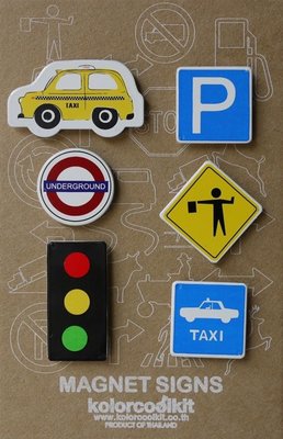 Magneet Cars & Signs, New York Yellow cab - set van 6 metalen magneten
